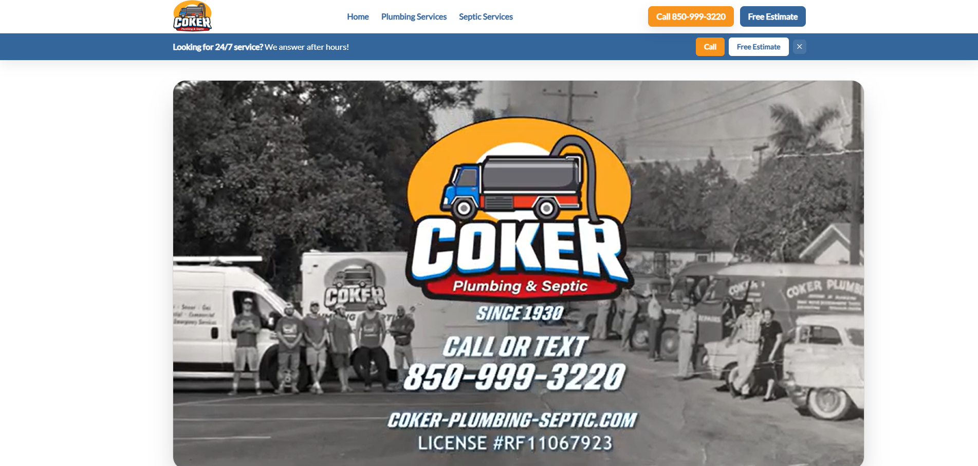 Coker Plumbing & Septic website preview